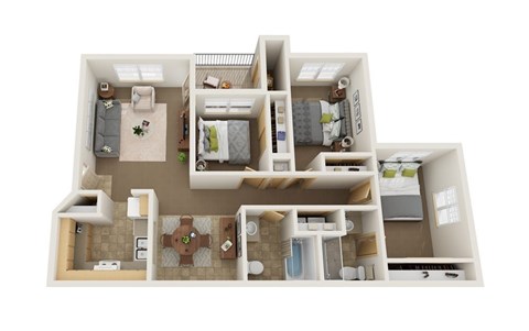 Floor plan for 3 beds, 2 baths, 1200 sqft